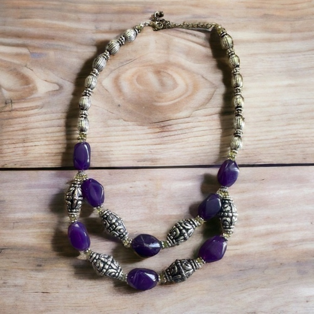 Vintage Avon Multi-Strand Purple and Silver Tone Necklace
